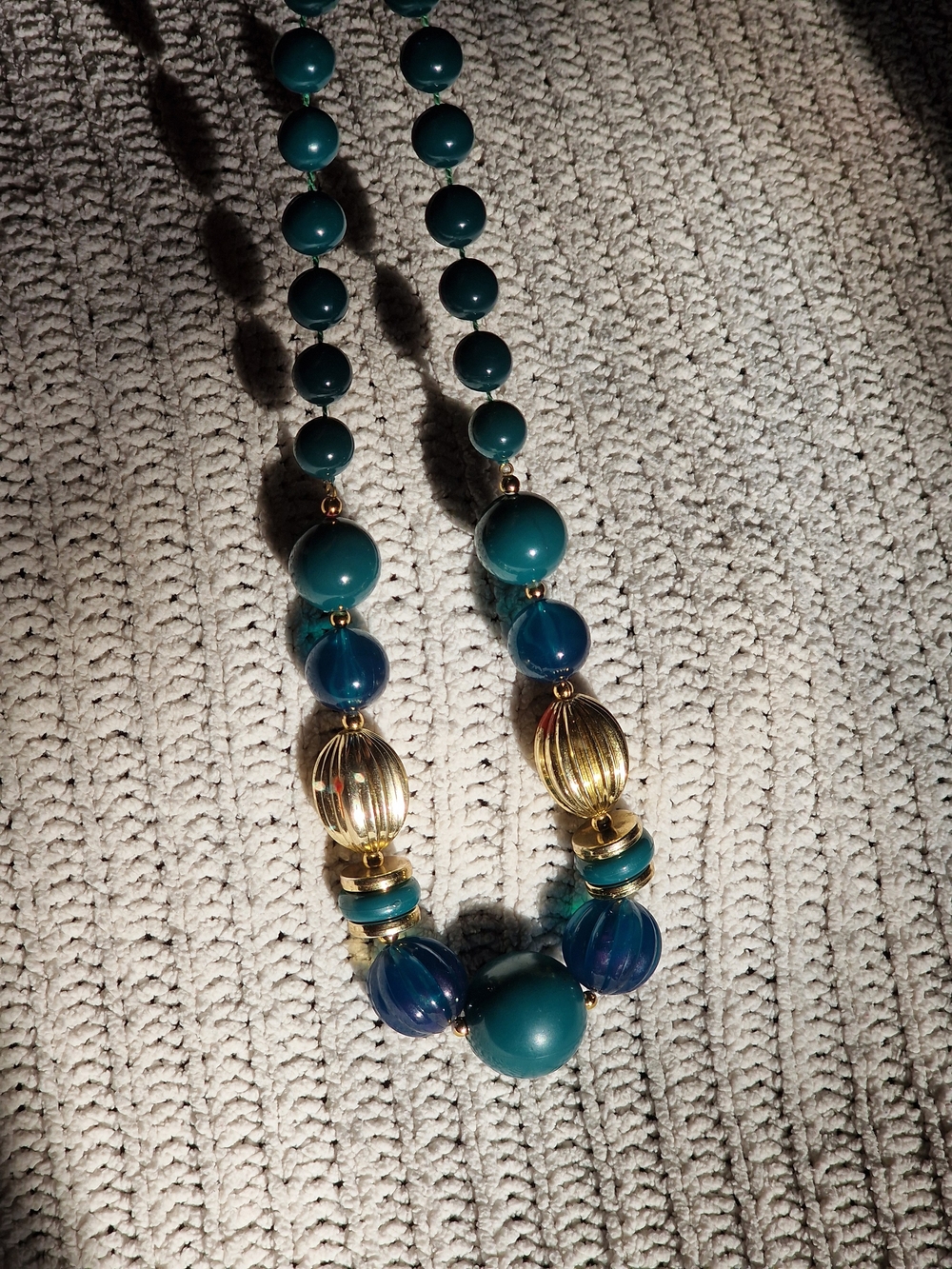 Chunky Teal & Navy Bead Necklace with Gold Accents - Picture 4 of 5